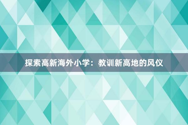 探索高新海外小学：教训新高地的风仪